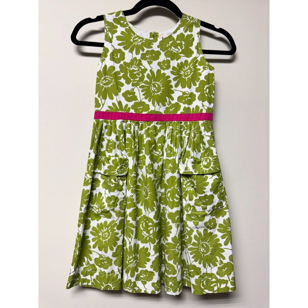 MINI BODEN Green/White Floral Pocket Dress, Sweet Pea Pattern, Sz 7/8